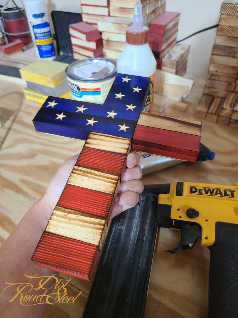 Old Glory Wooden Cross